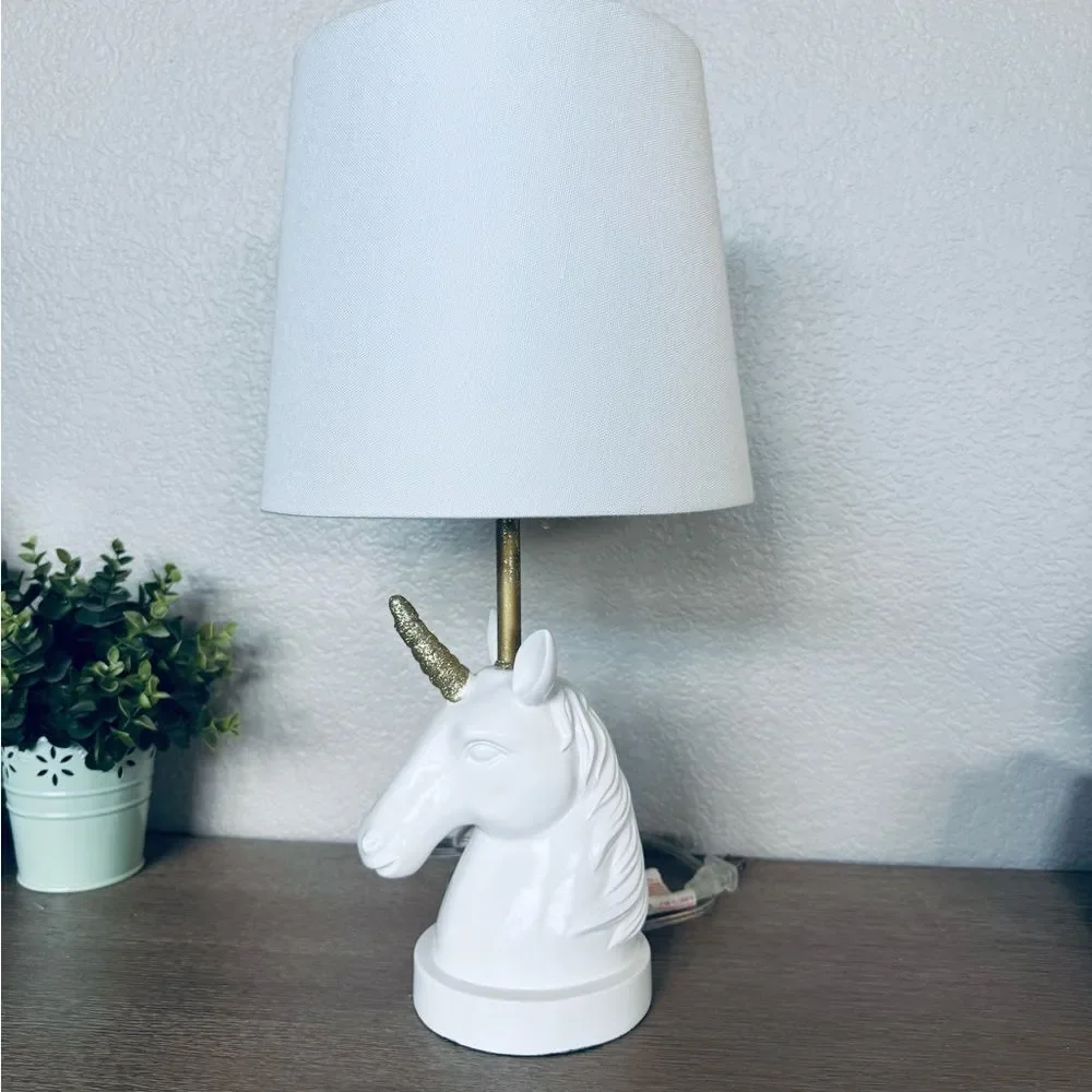 Unicorn White Gold Glitter Table Bedside Lamp